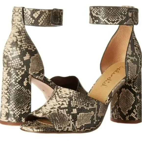 Splendid Thandie Embossed Leather Ankle-Strap Sandals -Natural Snake - Picture 4 of 8